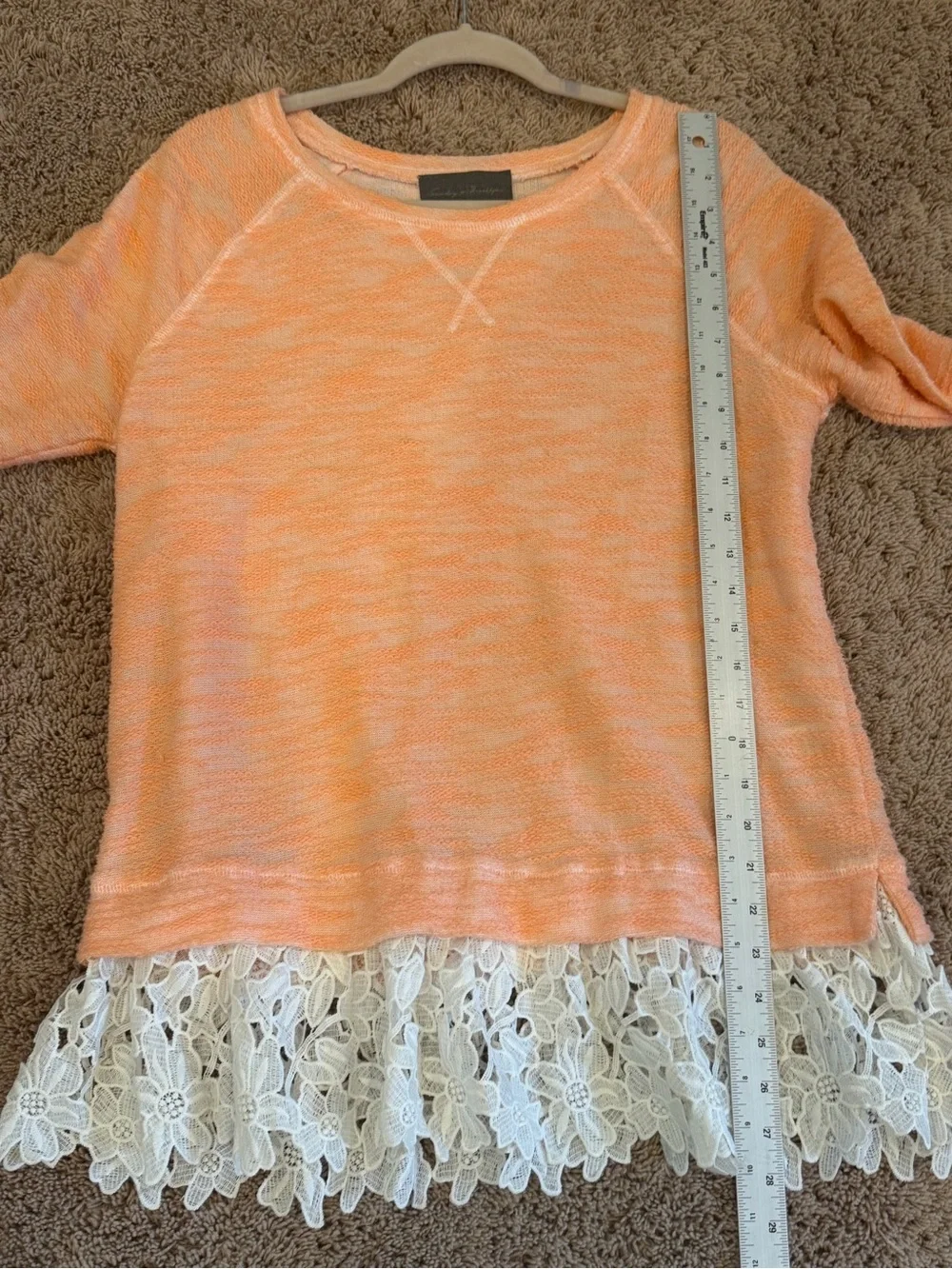Anthropologie Sunday in Brooklyn lace hem sweater peach pull over top medium